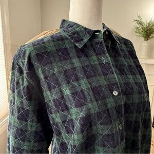 Vintage Talbots Petites Quilted Plaid Jacket Shirt Green Blue Cotton‎ PS